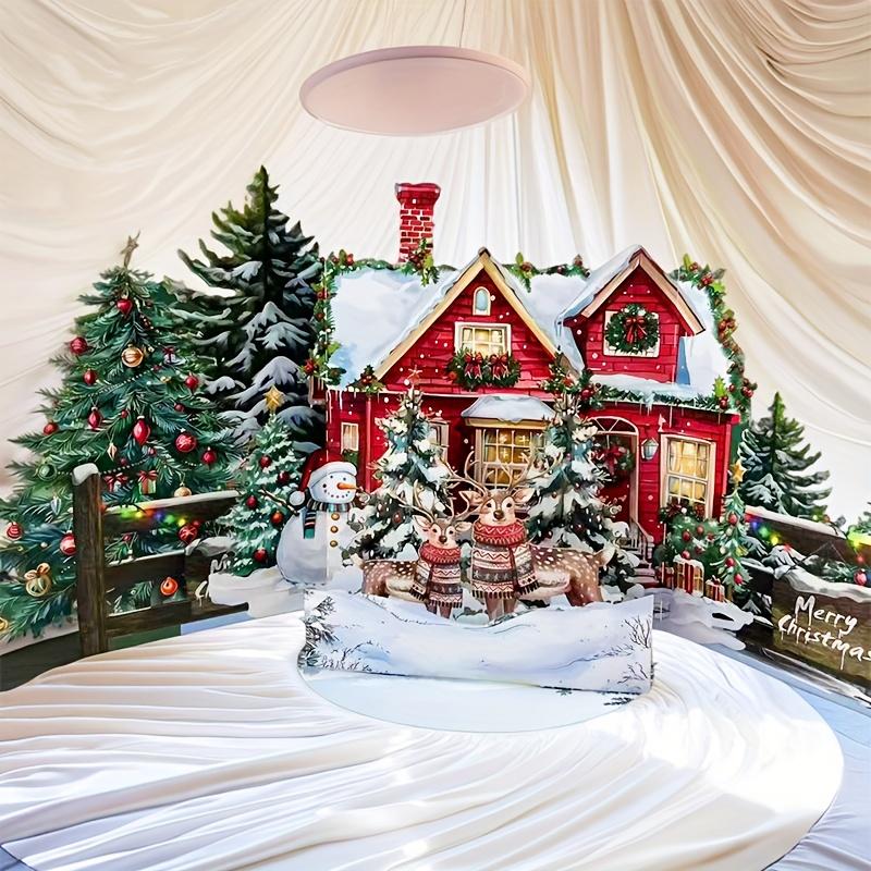 1PC Pop-Up Christmas Card with Snowy Winter House and Gingerbread Design Envelope Included Festive Greeting for Family Friends