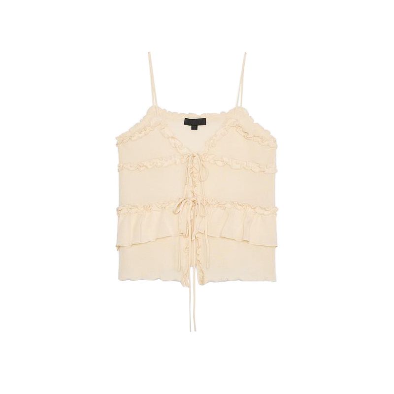 Spring and Summer New Women's Clothing Laminated Decoration Bows Ruffles V Neck Camisole Knitting Tops 4192047