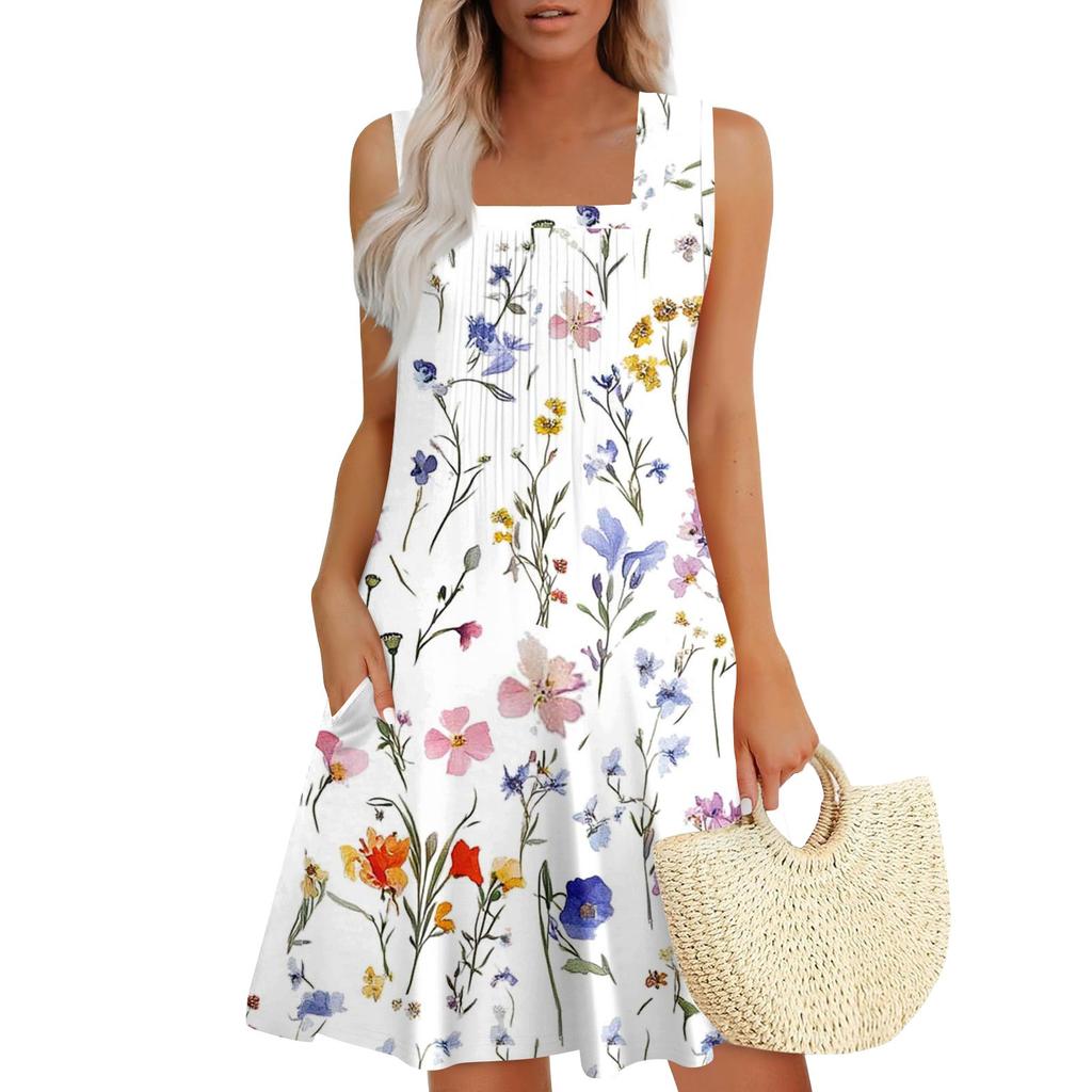 Женские летние платья Свободные сарафаны без рукавов Платье с карманами
