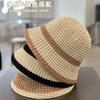 Ретро плетеная шляпа женская весенне-осенняя дышащая с полым лицом маленькая вязаная шляпа-ведро солнцезащитная шляпа-ведро тренд