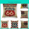 Стильная наволочка из хлопка и льна с культовым дизайном Route 66 и скрытой молнией