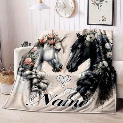 Horse Customize Your Name Blanket Warm Comfortable And Soft Blankets Are Suitable For Home Lunch Break Blanket Office Sofa Sofa Gift To Relatives And
