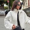 Бомбер в горошек Женские куртки Демисезонные Оверсайз С длинным рукавом Верхняя одежда Авиатор Большой размер На молнии Укороченные куртки