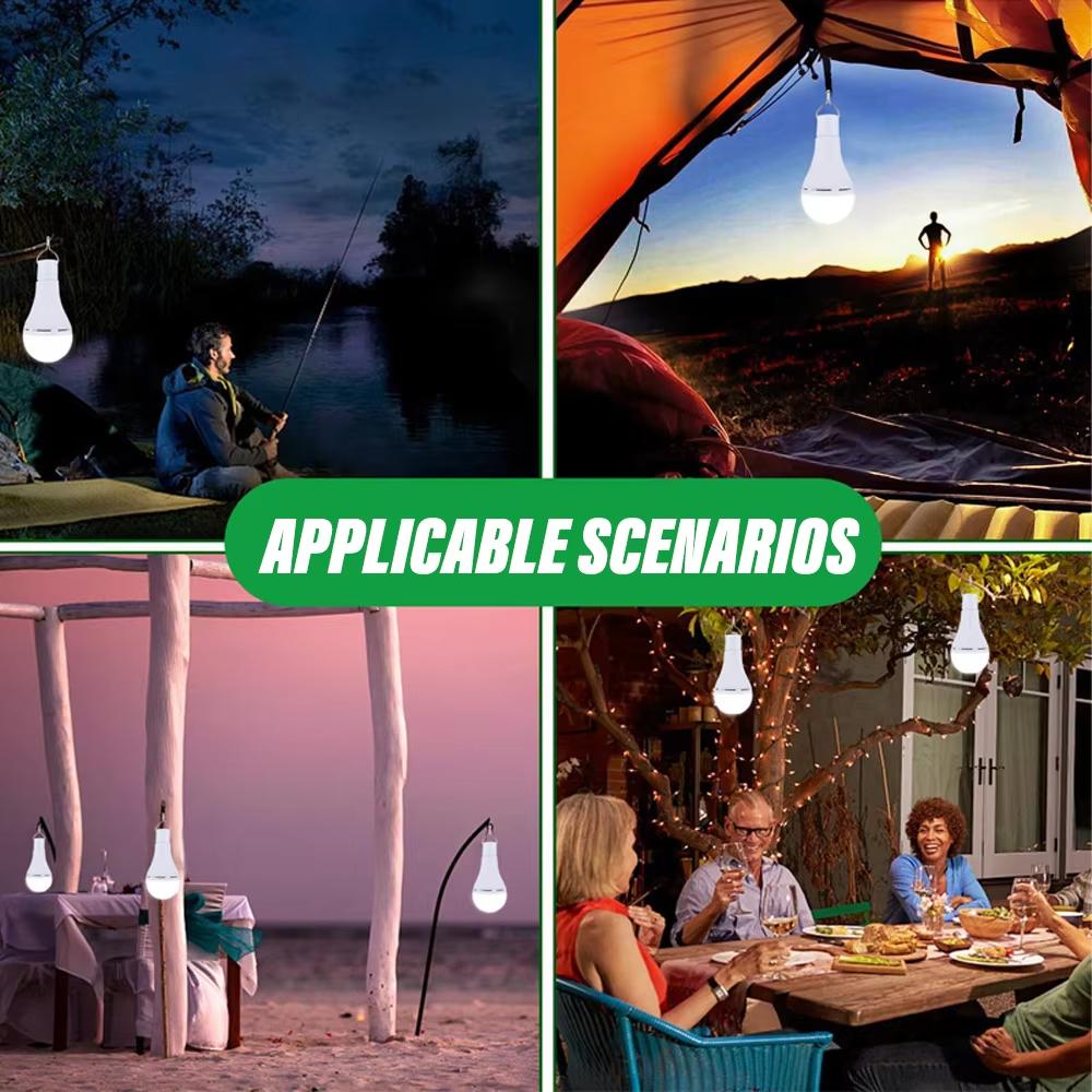 LED Solar Light Bulb Outdoor Camping Light Waterproof Portable Garden Pendant Light Hiking Fishing Emergency Light USB Charging