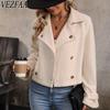 Women's Fashion Casual Solid Color Print Autumn Winter Long Sleeve POLO Neck Jackets & Coats