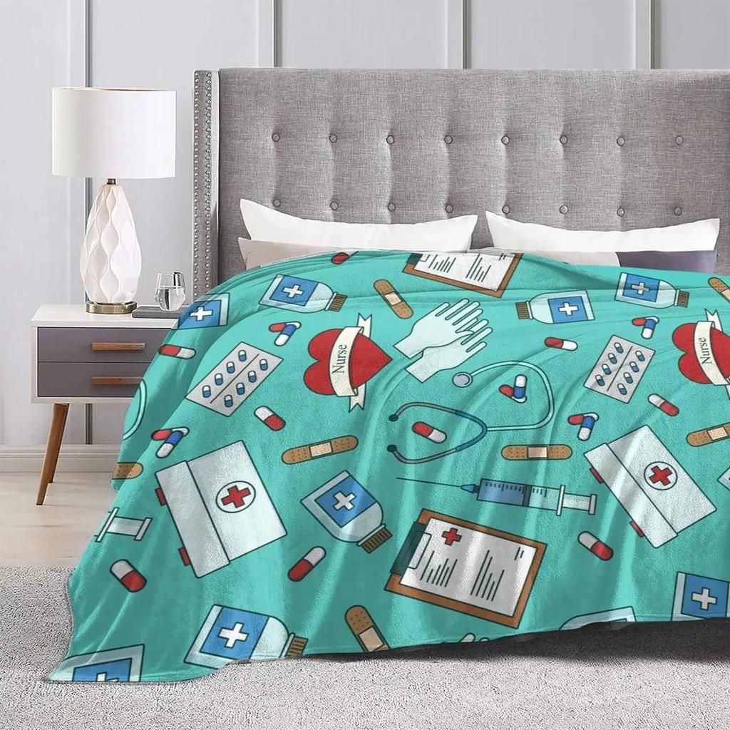 Nurse Medical Theme Blanket Nurse Gifts for Women Ultra Plush All Season Lightweight Cozy Flannel Throw Blanket for Bed Car Sofa