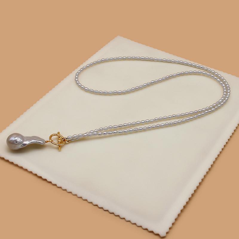 18inch/20inch Baroque Freshwater Sweater Chain Pearl Necklace with 925 Silver Buttons White Color Pearl for Party
