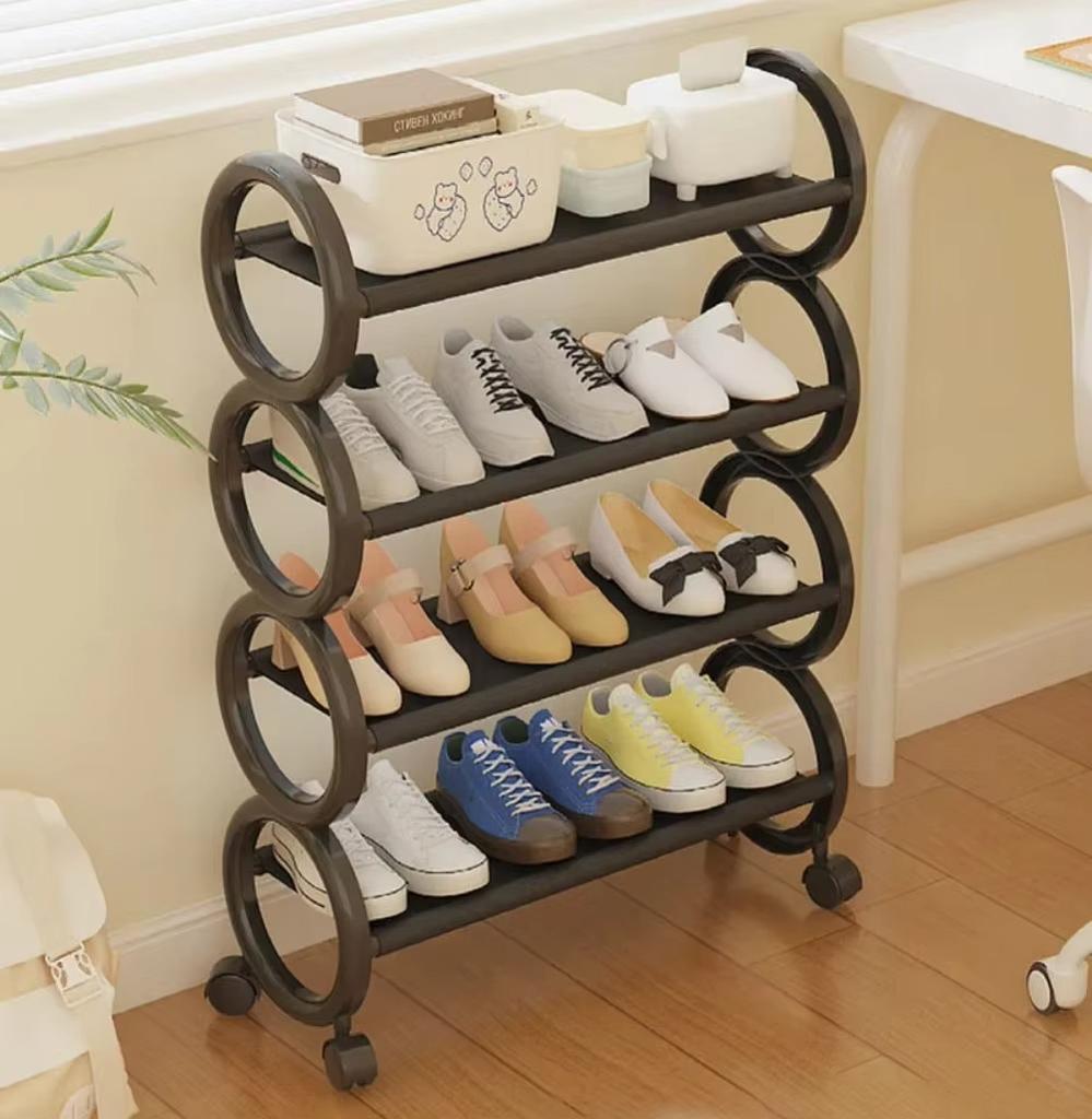 Space Saving Shoe Rack Nail Free Storage Cabinet Household Dustproof Rust Proof Shoe Shelf Portable Shoes Organizer with Roller