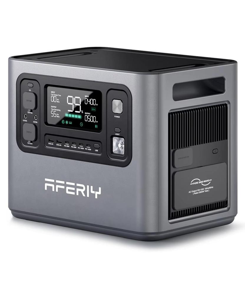 Портативная электростанция AFERIY P280, выход переменного тока 2800 Вт, чистая синусоида, аккумулятор LiFePO4 2048 Вт·ч, расширяемая емкость, 13 выходных портов
