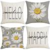 Spring and Summer Daisy Flowers Printed Linen Pillowcase Simple Gray Home Living Room Bedroom Decoration Pillowcase