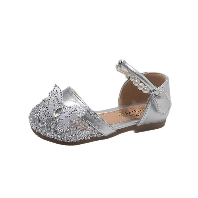 Girls bag head sandals summer new children's soft sole non-slip little girl pearl bow princess shoes