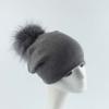 Adult New Raccoon Fur Ball Color Knitted Acrylic Common Fabric Warm Casual Pullover Beanie Hat Liner Unisex Cross-border