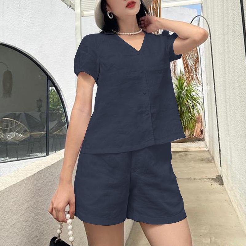 ZANZEA Женская блузка и шорты, повседневный костюм из двух предметов, летний комплект