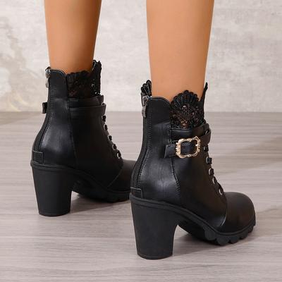 2024 осень и зима мода корейская версия больших размеров короткие ботинки Мартин сапоги женские толстый каблук водонепроницаемый стол кружево кружево Мартин сапоги женские