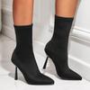 Ins Sock Boots Sexy Pointed Toe Fashion Pull-on Knitted Sock Boots Winter Stripper Wine Glass Heels Short Style Women's Botines