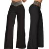 Women's Solid Color Fashionable Hollow Diamond High Waist Casual Wide-leg Trousers