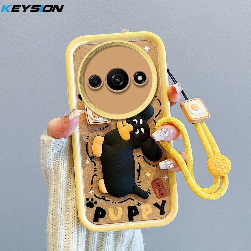 KEYSION Противоударный чехол для Redmi A3 A3X со шнурком, мягкий силиконовый милый 3D-мультяшный чехол для телефона-куклы для Xiaomi POCO C61