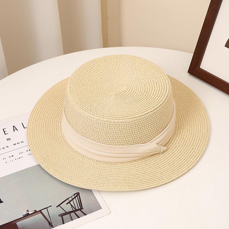 Элегантная соломенная шляпа от солнца во французском стиле, однотонная, с плоским верхом, для летнего пляжа, незаменимая вещь для женщин, идеально подходит для активного отдыха, садоводства и путешествий