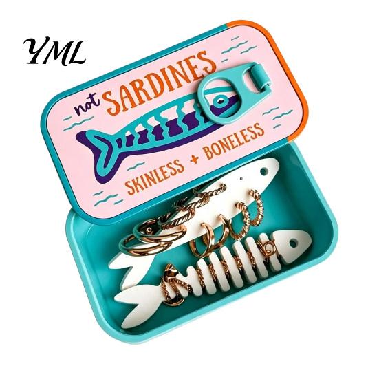 Compact Jewelry Travel Box Case with Fishbone Storage Bracket, Portable Sardine Tin Lightweight for Box, Container And Commuting Fun Design Organizer