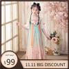 Hanfu qiz Xitoycha uslubdagi mato yozgi ko'ylak Qadimgi Tang kostyumi super peri kostyumi kichkina qizaloq suv parisi malika yubkasi ichki kiyim