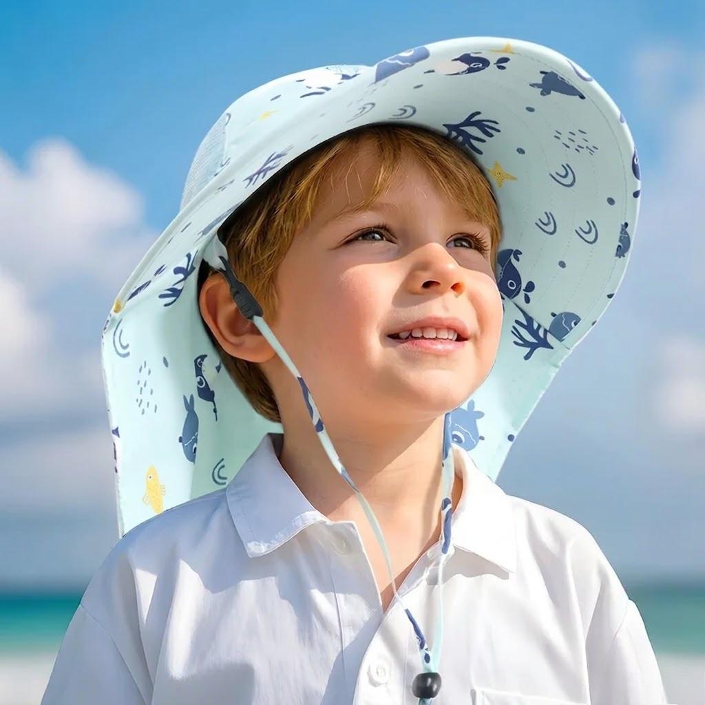 Best Seller Children’s Sun Hat with Neck Flap – Breathable Quick-Dry UV Cap, Large Brim Outdoor Beach Hat for Kids Boys Girls