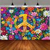 2D Floral Peace Symbol Backdrop with Vibrant Flowers Hippie Party Background