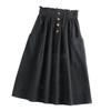 Женская повседневная юбка, эластичная юбка трапециевидной формы с высокой талией и большим подолом, однотонная юбка-миди с декоративными карманами и пуговицами