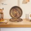 10Pcs Round Wood Grain Paper Tray Food Grade Paper Dinner Plates Decorative Picnic Party Tableware Decoration