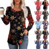 Рубашки с длинным рукавом для женщин, топы, нарядные повседневные блузки с рождественским принтом, плиссированные туники с круглым вырезом