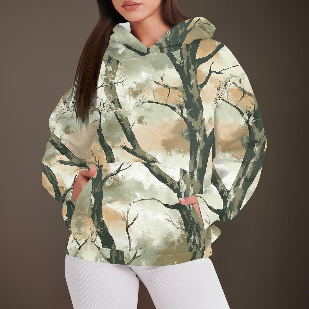 Women's Fashion Casual Pullover Hooded Sweatshirt  Printed Long Sleeve Sweatshirt
