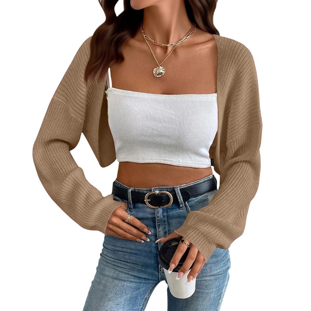 Women's Fashion Shawl-Style Knit Short Jacket Solid Color Cardigan Top