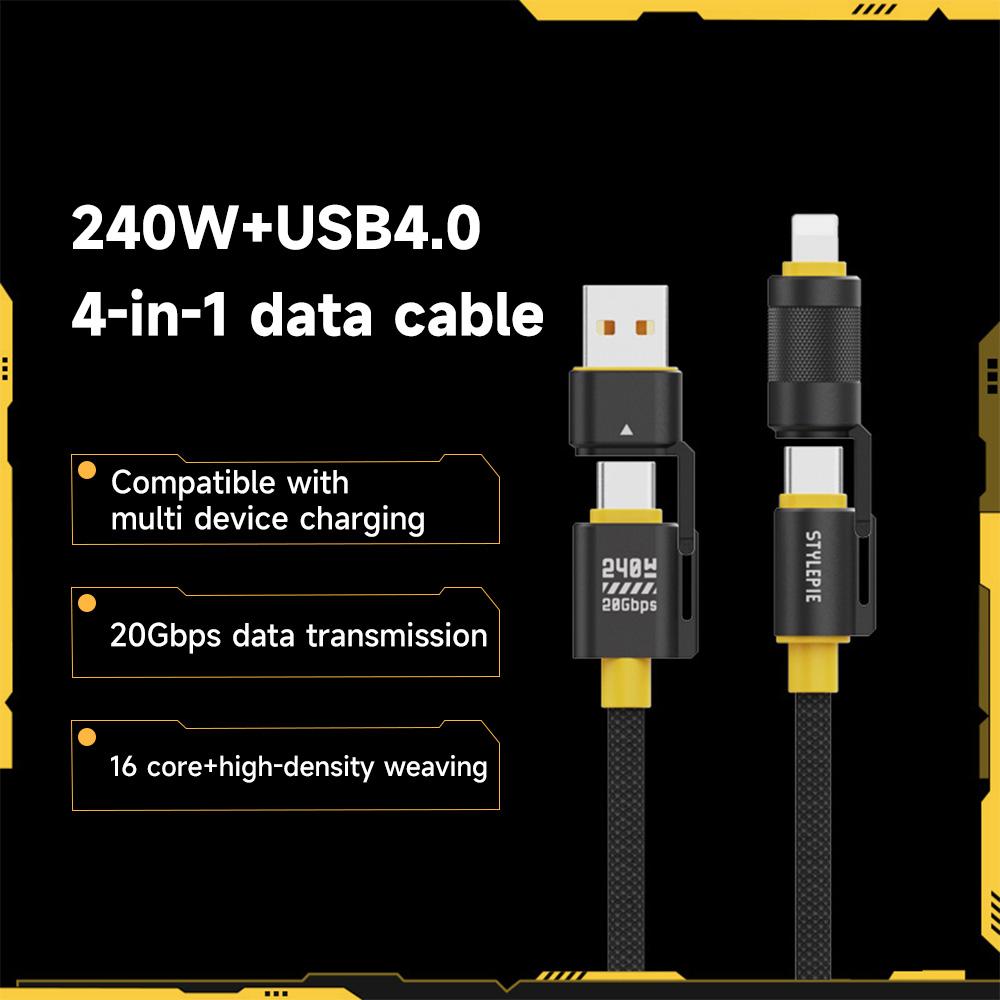 New 240w 4 in 1 Multifunctional Usb4.0 20Gbps Pd100w Zinc 5A Fast Charging Cable for Iphone 15 Android Notebook