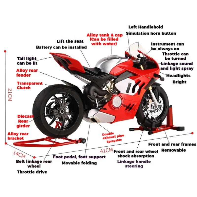 Spray 1/6 Ducati V4S Racing Motorcycle Alloy Diecast Model Car Trendy Indoor Furniture Toys Ornaments Collection Hobbies Holiday
