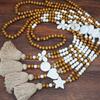 New Fashion Bohemian Zircon Necklace Wood Beads Long Tassel Star Necklace Women Zircon Gifts