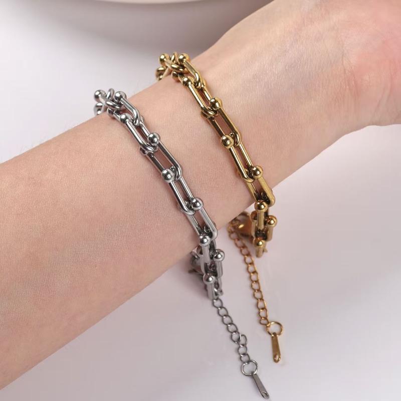 Stainless Steel U-Shaped Horseshoe Bracelet Punk Non-Fading Link Chain Adjustable Bracelet For Woman Girl Jewelry Party Gift