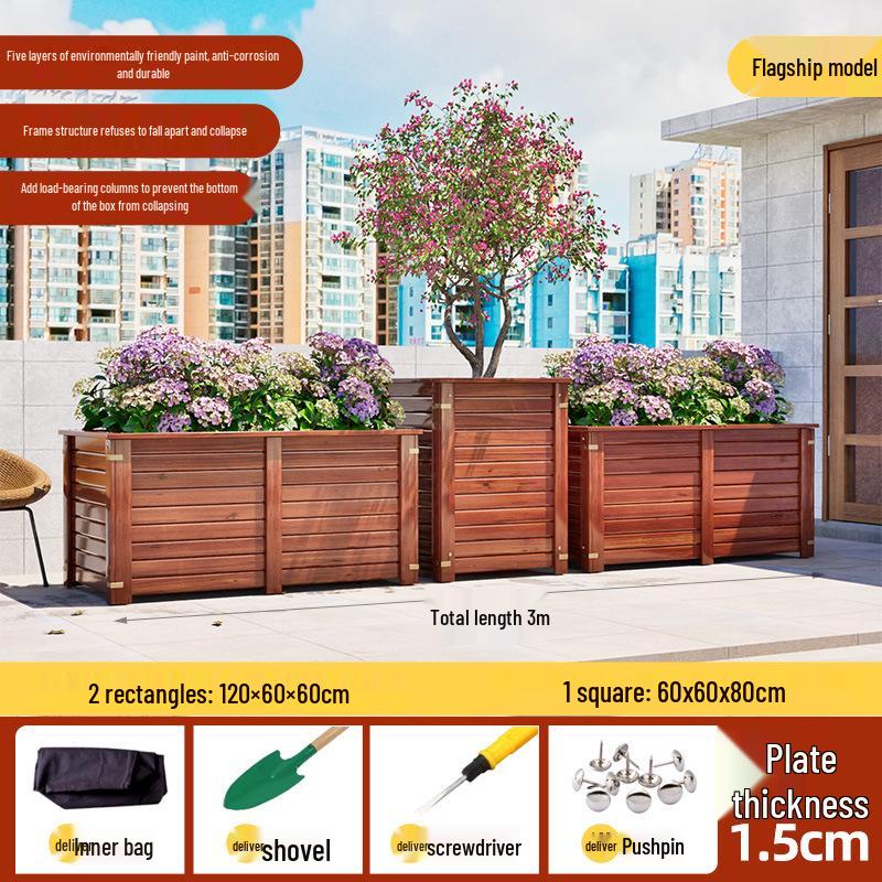 Carbonized Anti-Corrosion Rectangular Wood Planter Box for Balcony & Courtyard