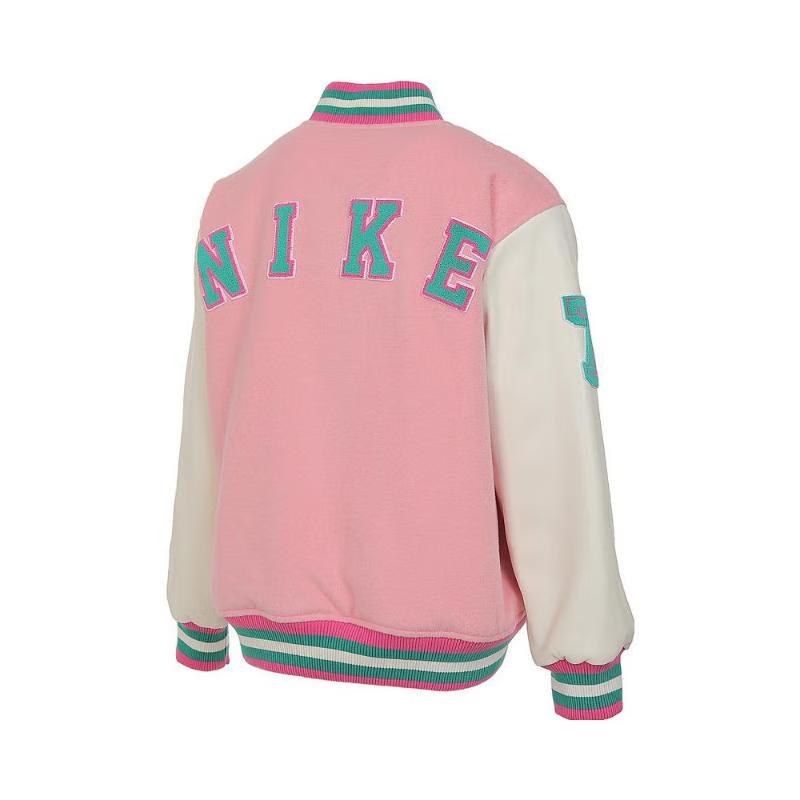 Nike Хлопковая куртка, модная универсальная однобортная куртка с длинным рукавом для детей, розовая FV3140-690