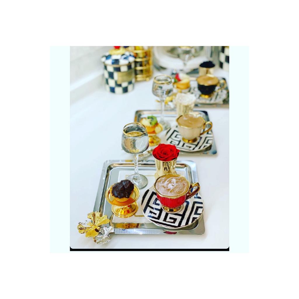 Квадратная модель из нержавеющей стали, поднос для кофе из 6 предметов с аксессуаром-бабочкой, роскошная презентация