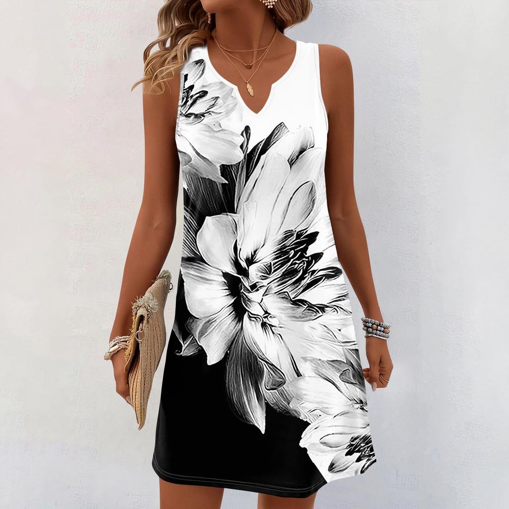 Женские летние платья с V-образным вырезом и принтом без рукавов Сарафан Повседневное платье