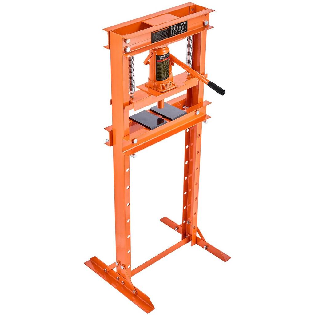 Hydraulic, 12 Ton H-Frame Floor, Stamping Plates, Adjustable Working Table Height for Bending or Straightening Metal, Garages, or Homes Shop Press,