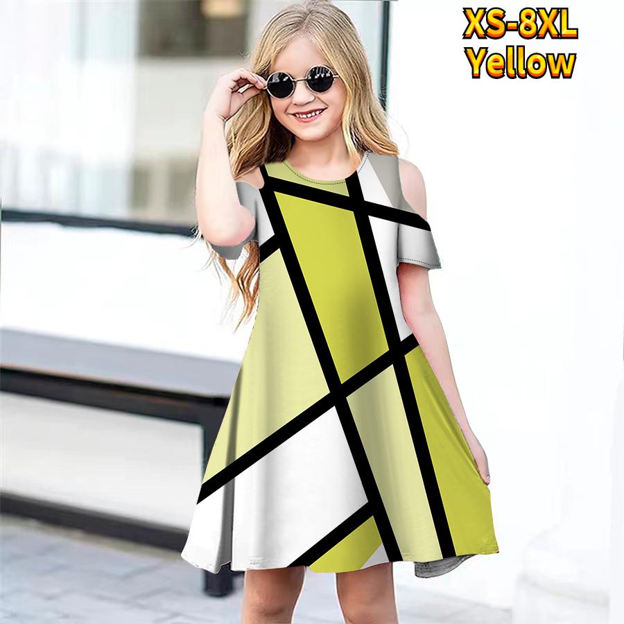 Платья с цветочным лоскутным сетчатым принтом для девочек, детское праздничное платье с открытыми плечами для девочек, платье принцессы, платье с короткими рукавами для девочек старше 4 лет