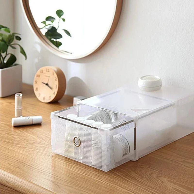 Прозрачный органайзер для хранения для дома - Складной пластиковый утолщенный ящик, Ящики для одежды и обуви, Аксессуары для экономии места