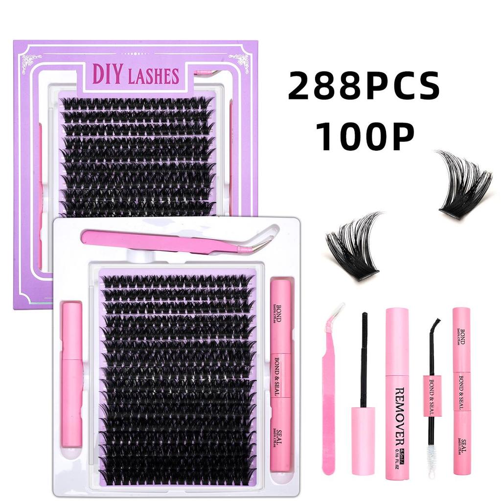 320-Cluster False Eyelashes Set: Includes Glue, Remover, Tweezers, and Individual Lashes (50P, 60P, 80P, 100P Options)