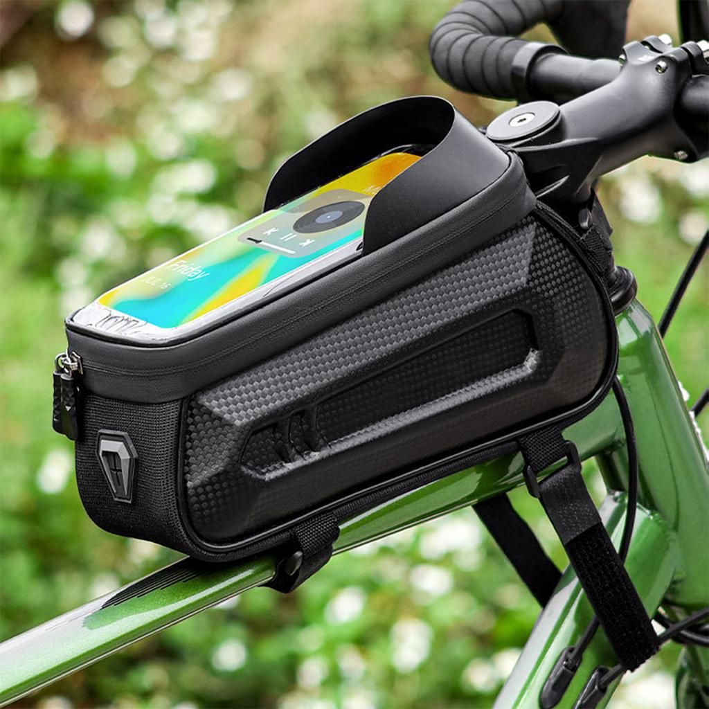 Сумка на раму велосипеда с жестким корпусом, сенсорным экраном и солнцезащитным козырьком, портативная установка, водонепроницаемая сумка на верхнюю трубу рамы для езды