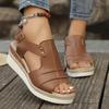 Plus Size Women's Sandals 2025 Summer New Flat Wedge Heel Fish Mouth Casual Buckle Wear Women's Sandals Outside