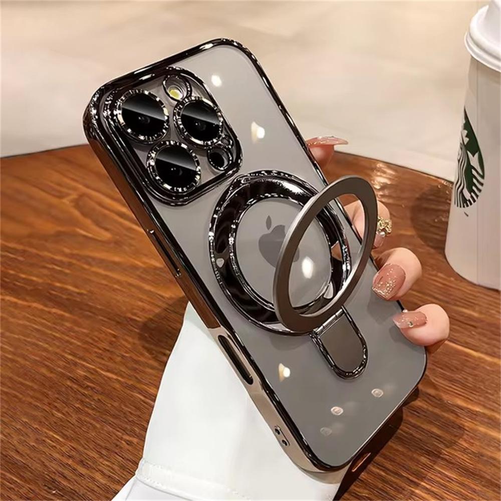 Роскошный чехол-подставка для Magsafe для iPhone 16 15 14 13 12 11 Pro Max 16 15 Plus с магнитным кольцом-подставкой, прозрачная акриловая крышка