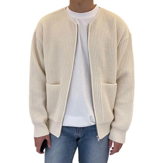 Men Cardigan Sweater Solid Color Full Zip Up Casual Sweater Warm Knitwear Jacket with 2 Front Pockets for Autumn And Winter