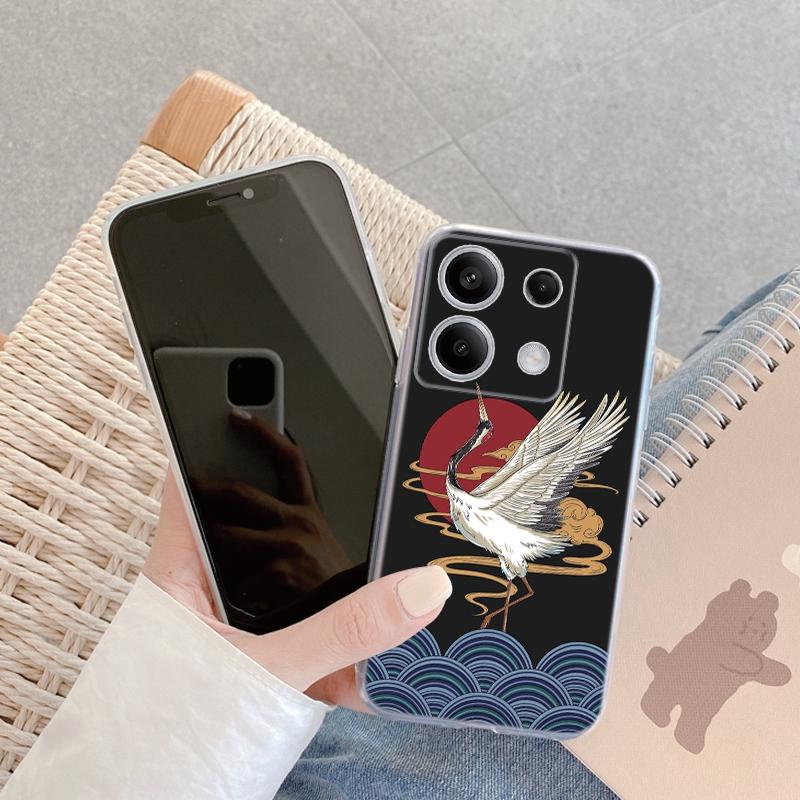 Роскошный белый чехол-журавль для iPhone Samsung A55 M34 S24 Xiaomi Redmi 13 Pro 14C Huawei Honor противоударный бампер для телефона TPU с защитой от царапин прозрачная задняя крышка