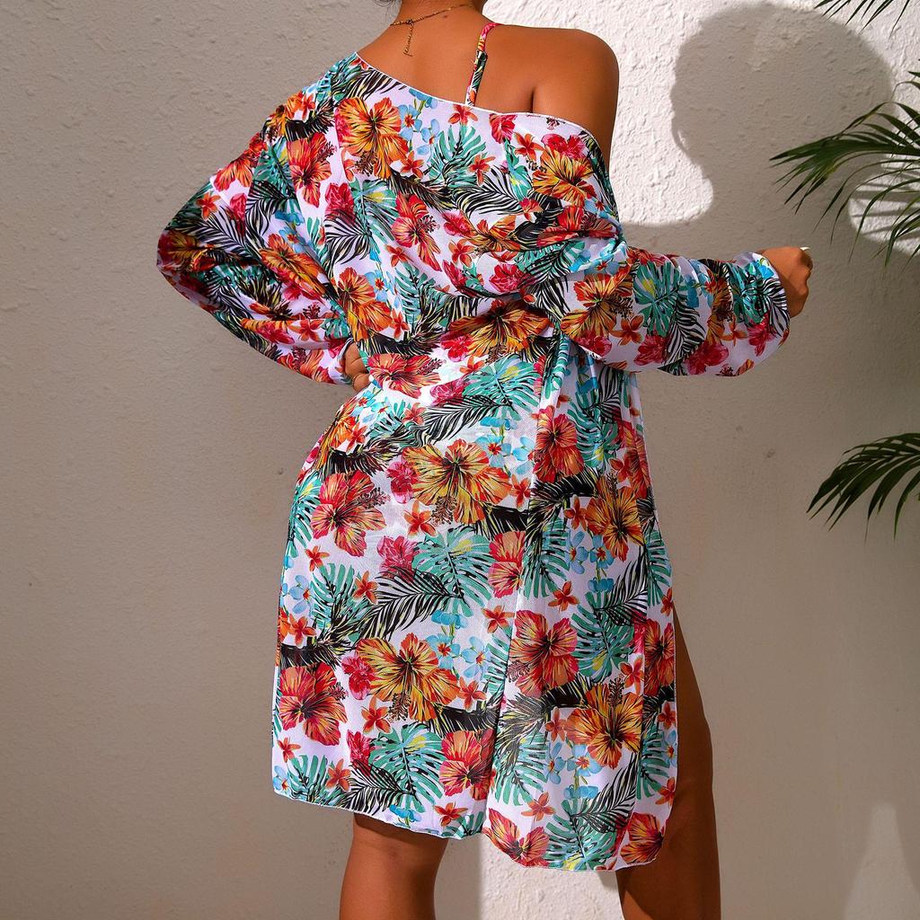 Women's Sexy Three-Piece Printed Swimsuit: Long-Sleeved, Sun Protection, Quick-Drying, Breathable