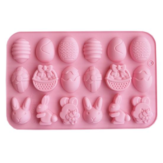 18 Cavity Cake Mold Non-stick Reusable Flexible Silicone Happy Easter Egg Rabbit Chocolate Baking Mould for Bakery
